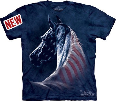 THE MOUNTAIN PATRIOTIC HORSE SPIRIT OF AMERICA USA FLAG STALLION SHIRT 