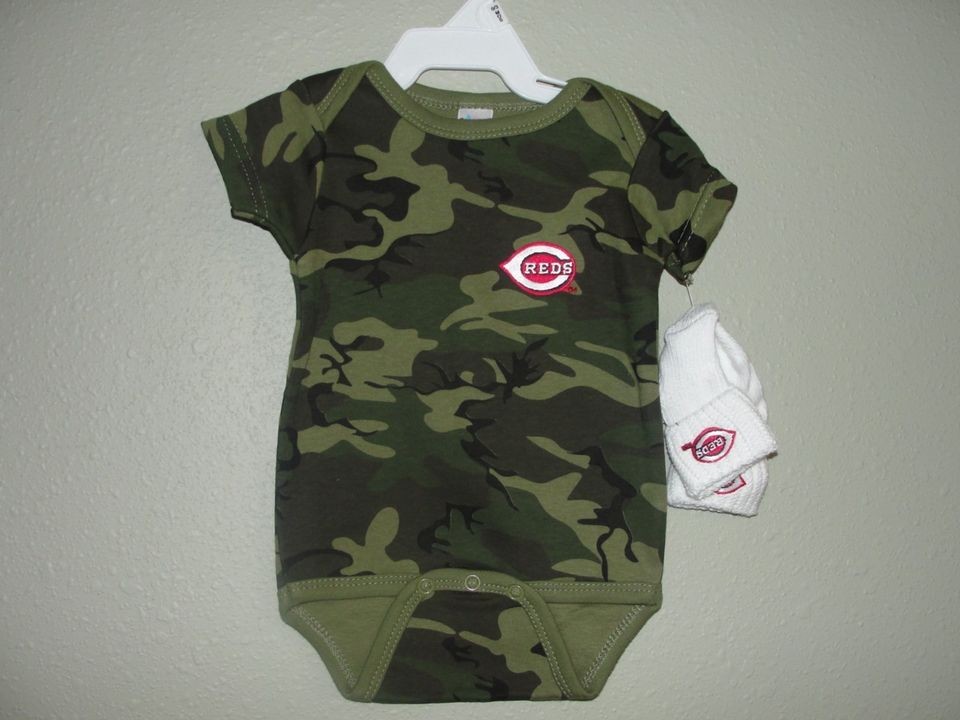 Cincinnati Reds Baby Onesie 3 6 Months with Socks Camo NWOT