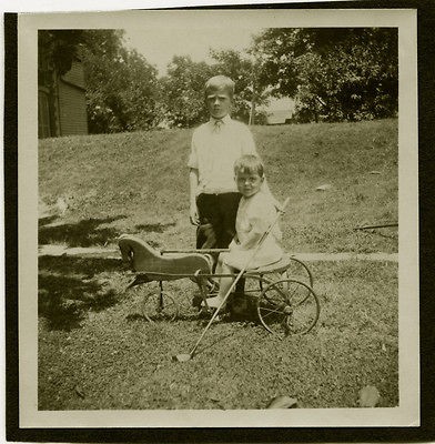 Spectacular Horse Tricycle / Pedal Car, Serious Boys Posing, Golf Club 