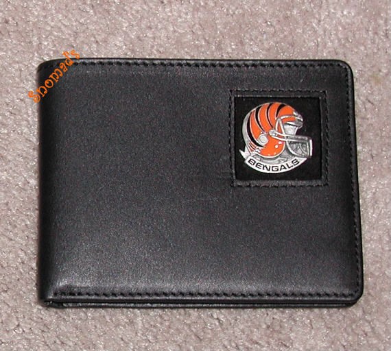 New Genuine Leather Wallet Cincinnati Bengals Pewter Helmet Bi fold