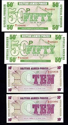 Four British Armed Forces 2x50p 2x10p Special Vouchers 6th Series