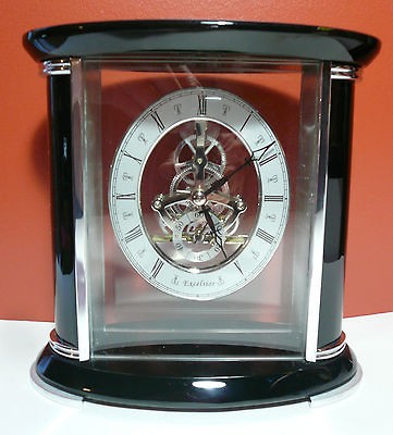 Excelsior Shelf Desk/Mantel Quartz Clock Black Enamel & Silver 