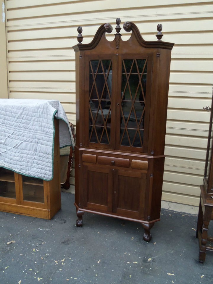   Antique Mahogany 2 piece Chippendale Corner China Cabinet Curio