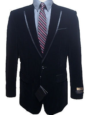 MENS ONE BUTTON BLACK VELVET BLAZER SIZE LARGE (L) NEW SPORT JACKET