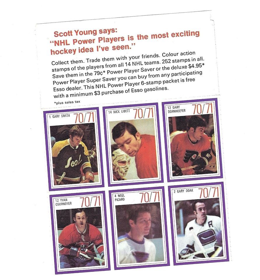 1970 71 ESSO NHL POWER PLAYER COURNOYER SMITH LIBETT PICARD DOAK UNCUT 