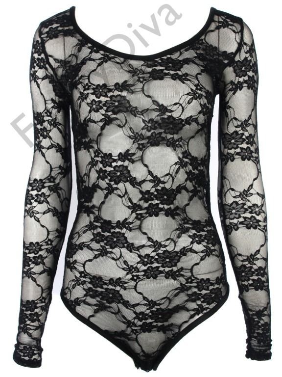 NEW LADIES FLORAL LACE BODY TOP BODYSUIT LEOTARD WOMENS TOP 5 COLOURS 