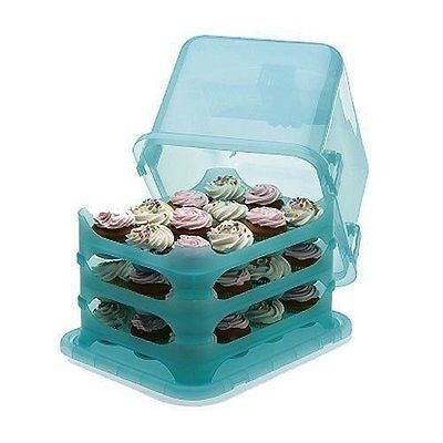 NEW 3 TIER 36 CUPCAKES COURIER CARRIER CAKE TAKER BLUE