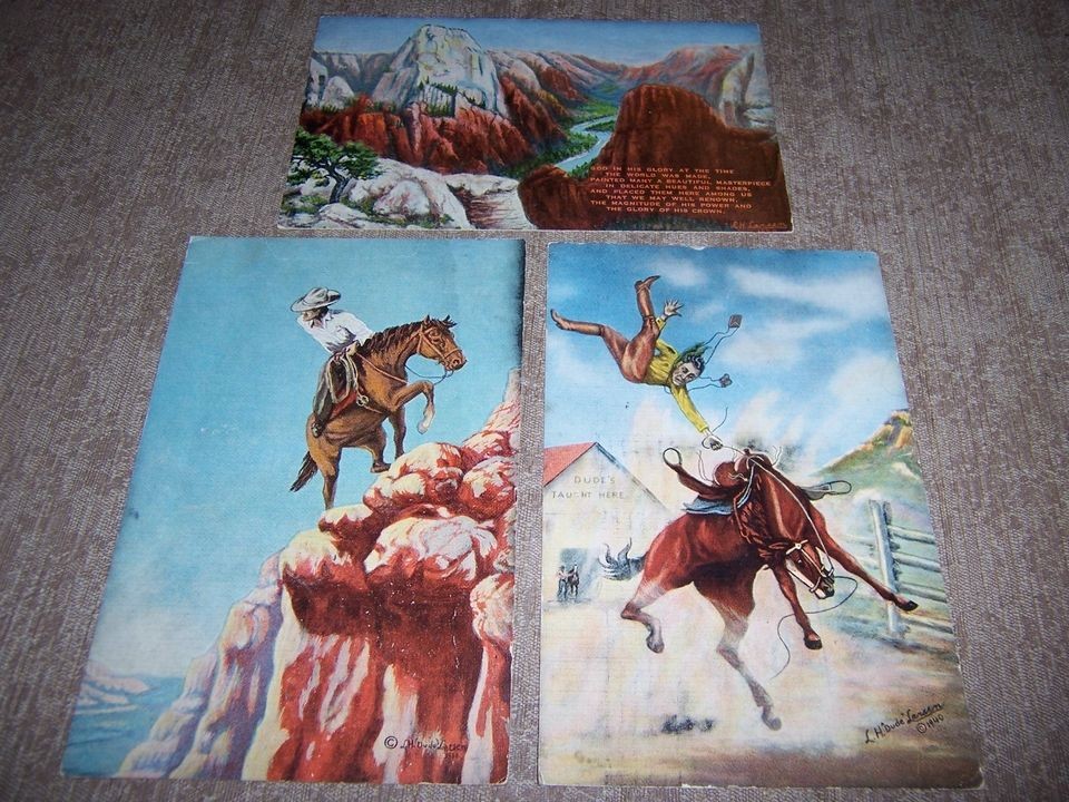 1940s VINTAGE DUDE LARSEN COWBOY ART POSTCARD LOT