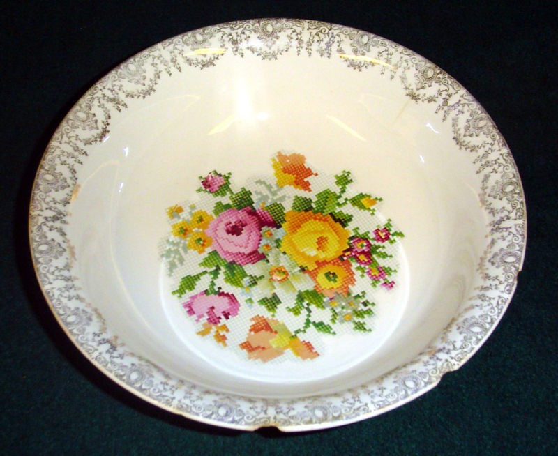 Crown Potteries 9 Vegetable Serving Bowl Petit Point Floral