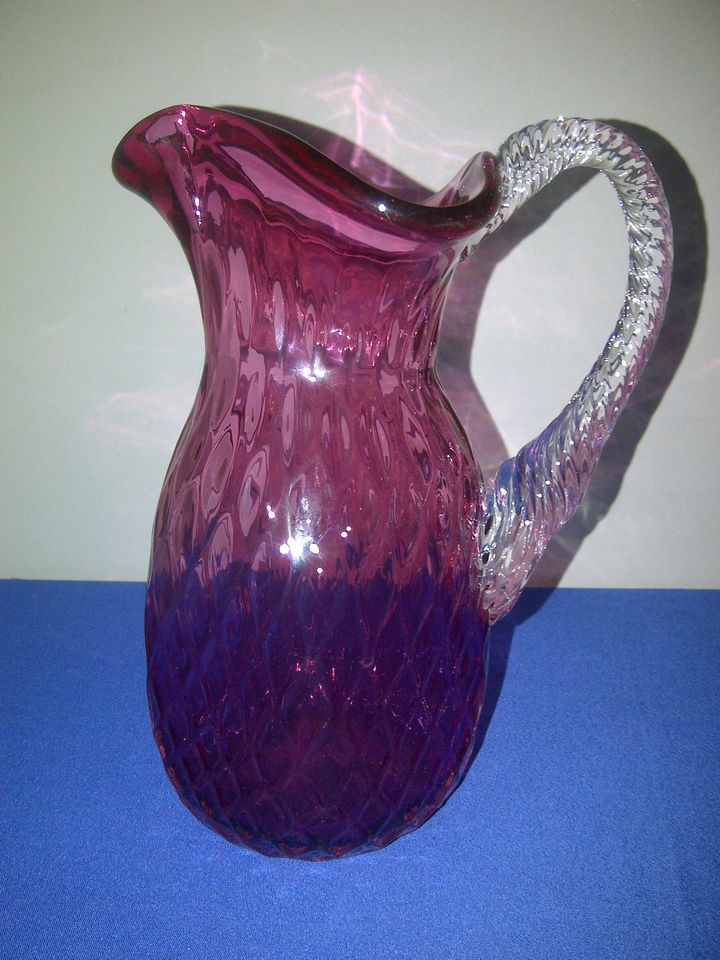 Vintage Fenton Cranberry Glass 1/2 Liter Pitcher Diamond Optic