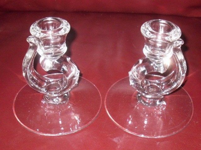 Vtg 2pc Set Art Deco or Modern Contemporary Glass candelabra 