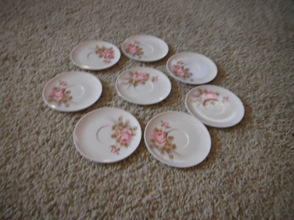 Set 8 Vintage Melmac Saucers   Rose Pattern  Dishes Plate s  Plastic