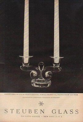   Glass Fifth Ave Candelabra Clear Crystal Photo 50s Corning NY ad