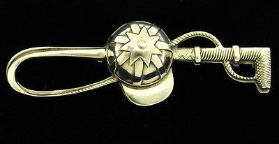 VTG STERLING POLO HORSE RIDING HAT MALLET PIN BROOCH 3D