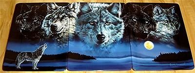   OF NIGHT Bradford Exchange VIVI CRANDALL Wolf Plate Set of 3 With Rack