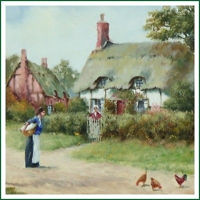 Richard Rhead Simm Thatched Cottages Oil Painting