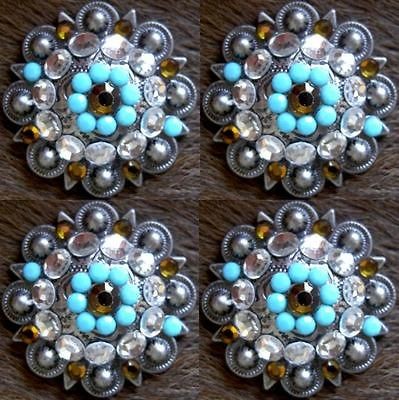 BERRY CRYSTALS BLING CONCHOS HORSE SADDLE HEADSTALL TURQUOISE TOPAZ 