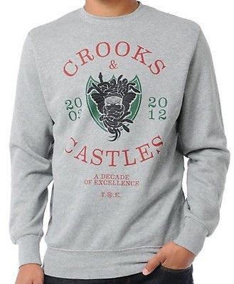 CROOKS AND CASTLES DECADE MEDUSA CREWNECK SWEATSHIRT GREY SZ M 2XL