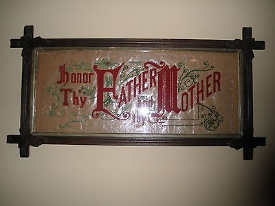 Antique 19th Century Motto Sampler HONOR THY MOTHER and FATHER 