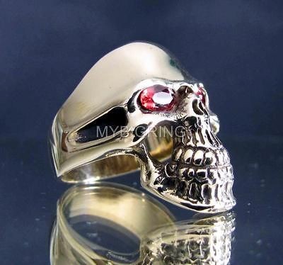 BRONZE RING PHANTOM SKULL STREETFIGHTER RED CZ EYES EMO