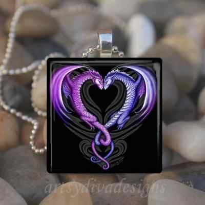 DRAGON SOULMATES GLASS TILE PENDANT NECKLACE KEYCHAIN