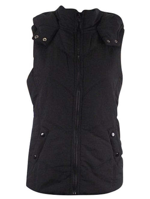 NEW LADIES SIZE 6 18 BLACK HOODED PADDED GILET WAISTCOAT JACKET COAT 