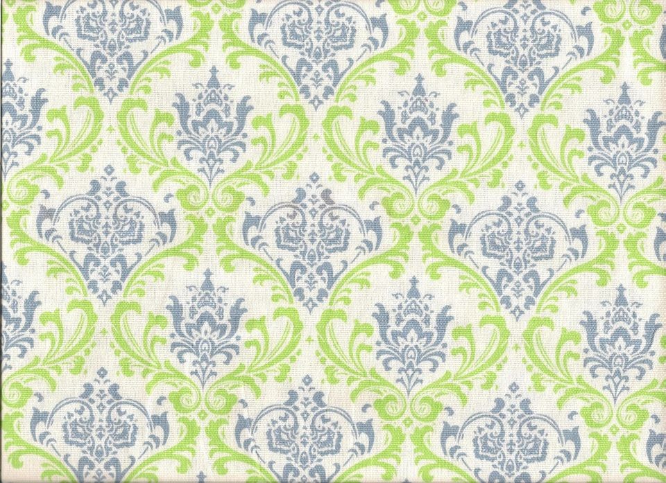   green and Blue Damask Design Upholstery Drapery Fabric cotton print