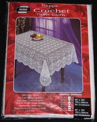 CROCHET LOOK VINYL TABLECLOTH WHITE   60 x 104 RECTANGULAR   NEW IN 