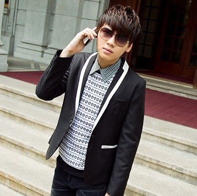 Mens White&Black Spell Color Slim Fit Casual Blazer Suit Jacket Coat 