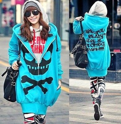 L822 Korean Women Gothic Nana Skull Skeleton zipper Hoodies Coats 