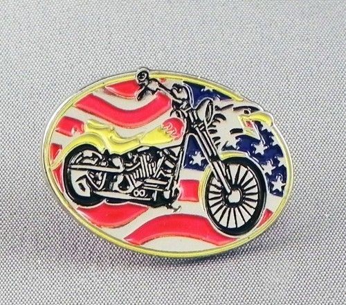 Metal Enamel Pin Badge Oval Custom USA Eagle Chopper US Flag Harley 