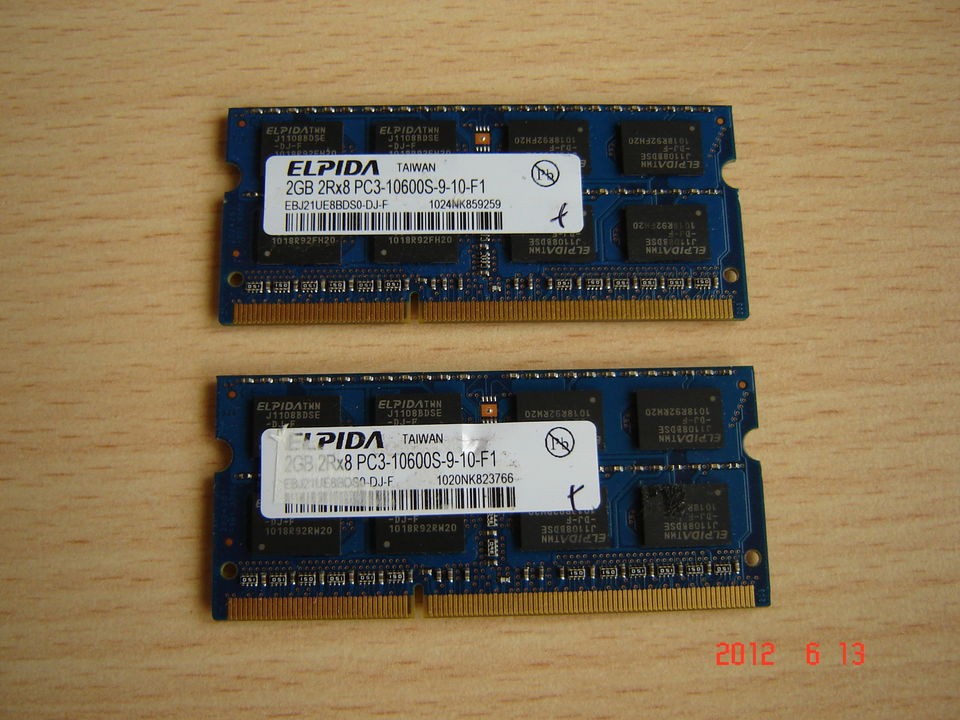 Elpida 4GB Kit 2x 2GB DDR3 Laptop Memory RAM SODIMM 2Rx8 PC3 10600S 9 