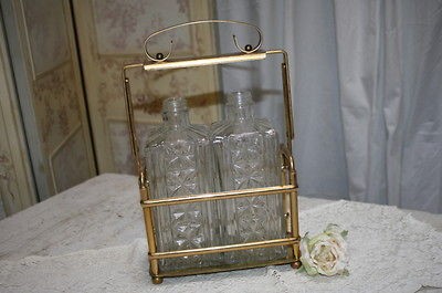 Vintage Brass Tantalus 2 Bottle Decanter Set Modern No Key Pressed 