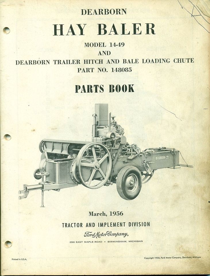 DEARBORN PARTS LIST 14 49 Hay Baler #PA 6346 (AF 65)