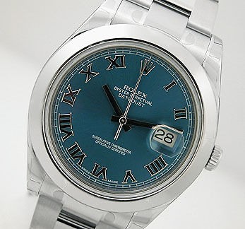   MENS SS ROLEX DATEJUST II BLUE ROMAN DIAL 41MM* SMOOTH BEZEL 116300