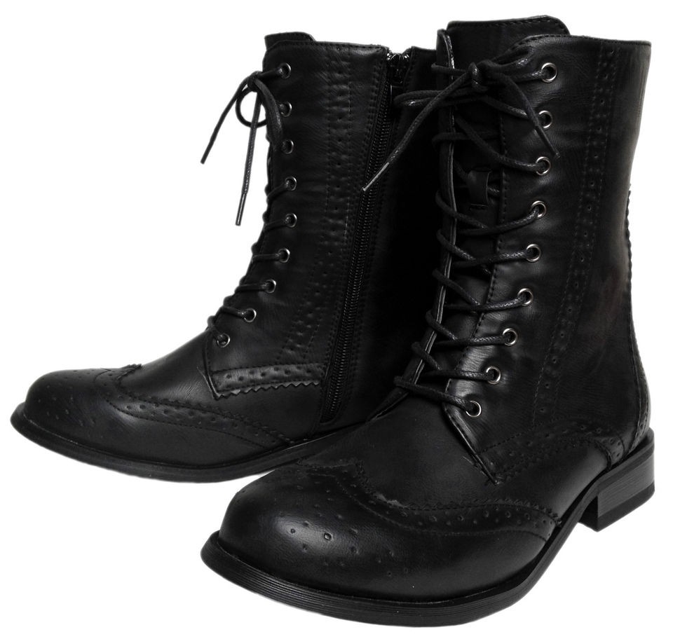 NEW Womens Short Lace Up Embroidered Military Combat 1 Heel Zip Up 