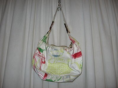 GWEN STEFANI LAMB for LeSPORTSAC White Hot Pink Green Nylon Hobo Bag 