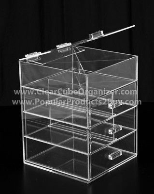 Acrylic Clear Cube Makeup Organizer w/Drawers Display