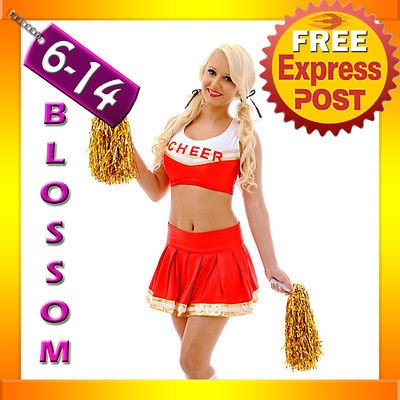 F72 Ladies Red Cheerleader School Girl Fancy Dress Up Costume Outfit 