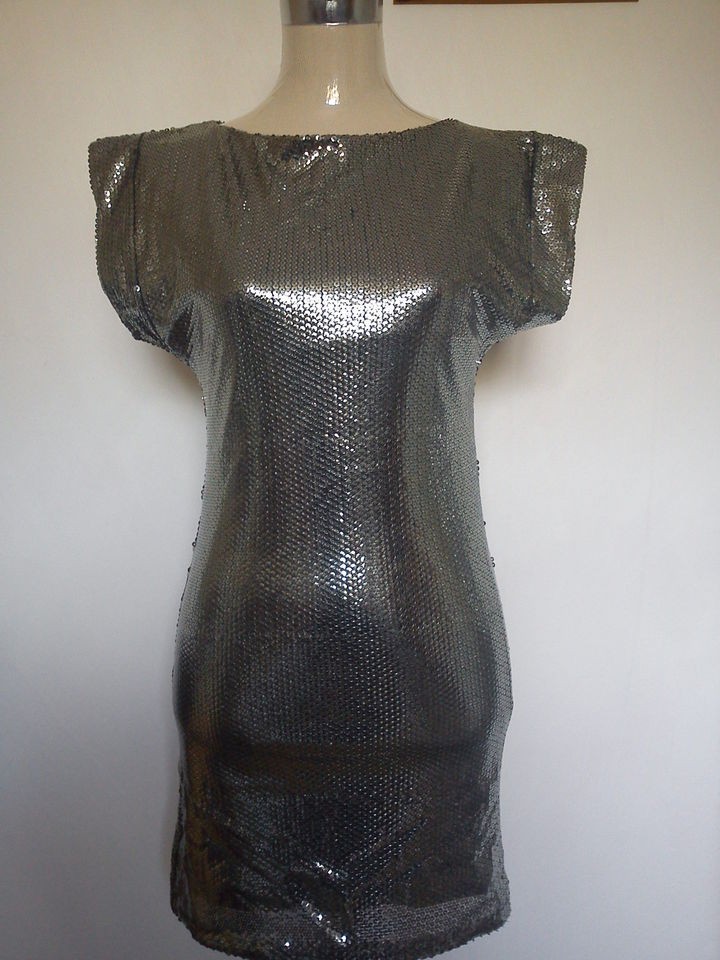  Full Sequin Silver Short mini cocktail Dress size 8 Party club
