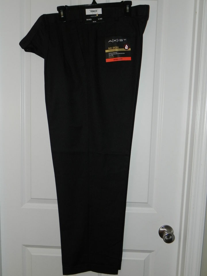 Mens Axist Pleated Dress Pants Black No Iron Size 36x32, 40x32