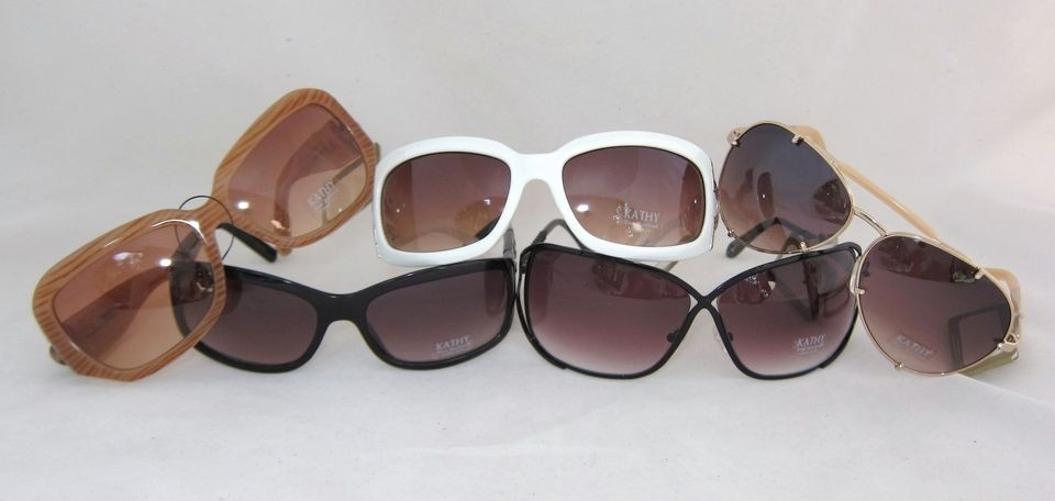 Kathy Van Zeeland Sunglasses Rhinestone White Brown Black Fleur de Lis 