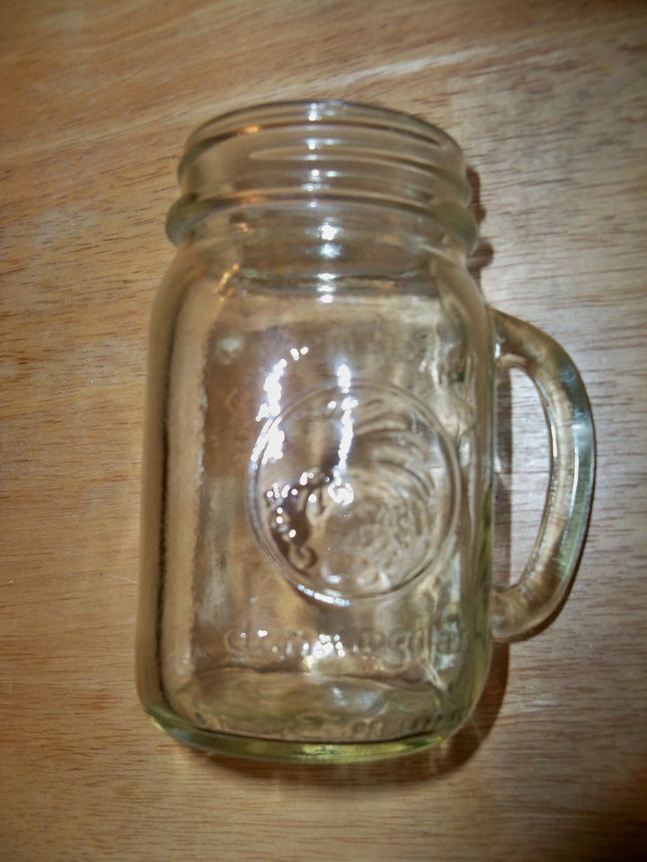 GOLDEN HARVEST DRINKING JAR, w/ GLASS HANDLE, 12 OUNCE