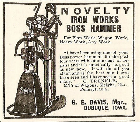 1907 NOVELTY BOSS BLACKSMITH TRIP HAMMER AD POWER HAMMER DUBUQUE IOWA