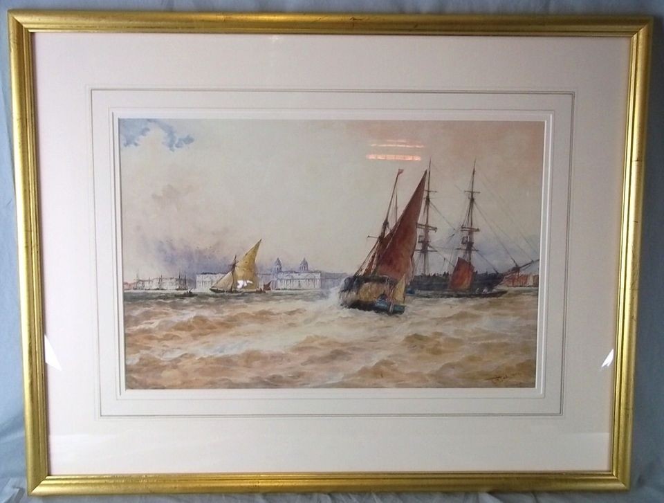 Stunning & Large 1890 Watercolour Of Greenwich By Thomas Bush Hardy 