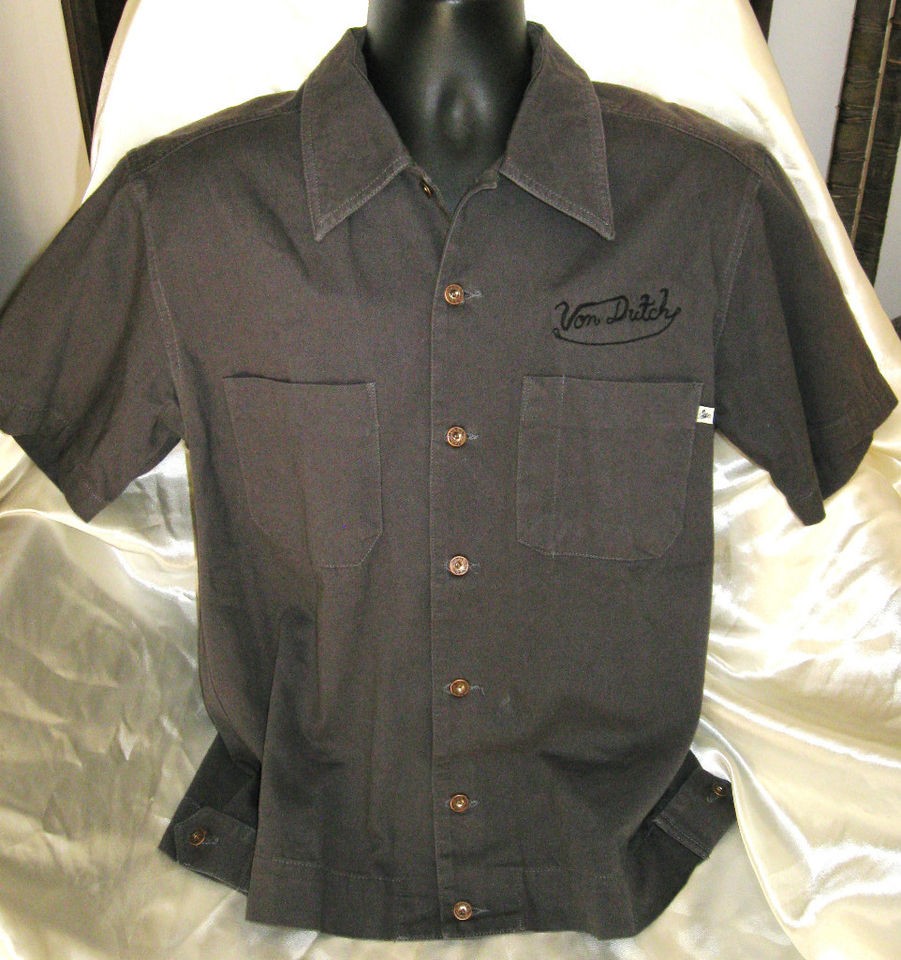 MENS SHIRT MEDIUM GRAY VON DUTCH SLICK SKULL RACE 13 SHORT SLEEVE