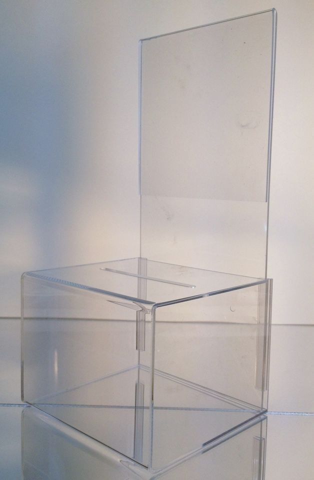 Small clear Acrylic raffle Charity Ballot Donation Box NO LOCK