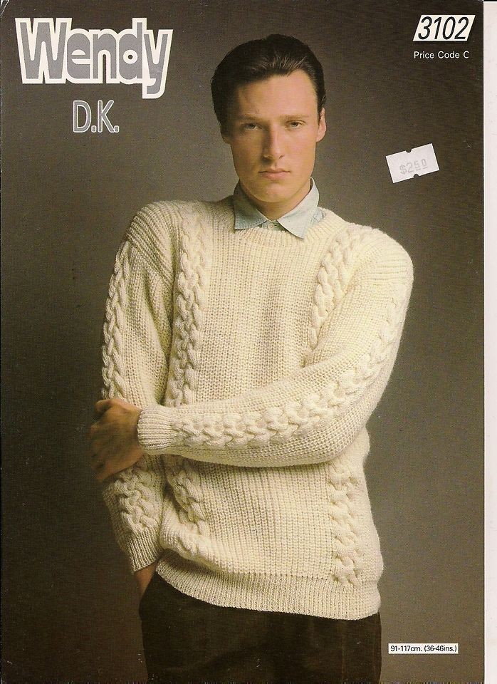 Wendy Knitting Pattern Leaflet #3102 ~Mens~ Fishermans Rib SWEATER 