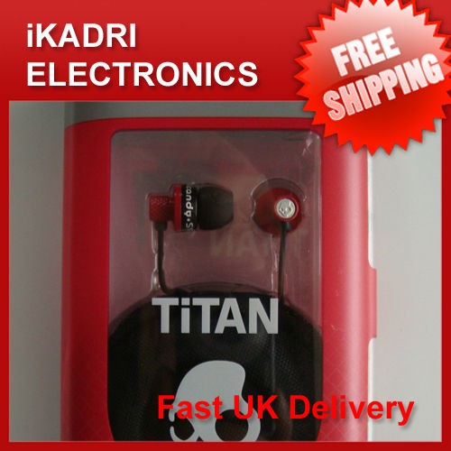 38041 Skullcandy Titan Earbuds Ear Buds Red Headphones iPod iPhone 