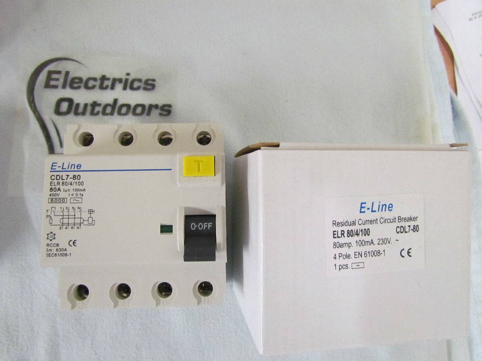 NEW 80 AMP 100 ma RCD RCCB 4 POLE CIRCUIT BREAKER ELR 80/4/100 E Line 